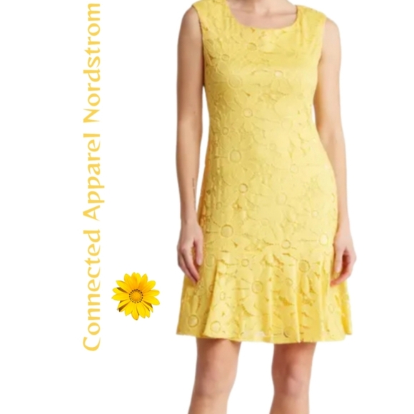 Connected Apparel Coming Up Daisy Yellow Perfect Summer Dress Sz 12 Lace Overlay - Picture 1 of 11